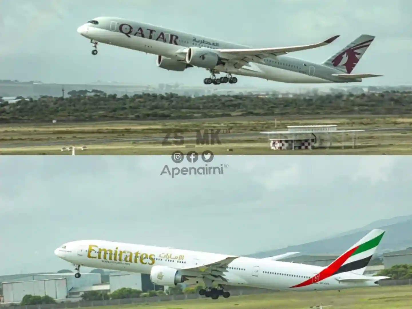 Airbus A350-1000 and Boeing 777-300ER aircraft at international airport