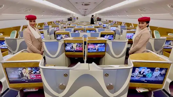Emirates Airbus A380 departing Dubai with premium cabin travel experience