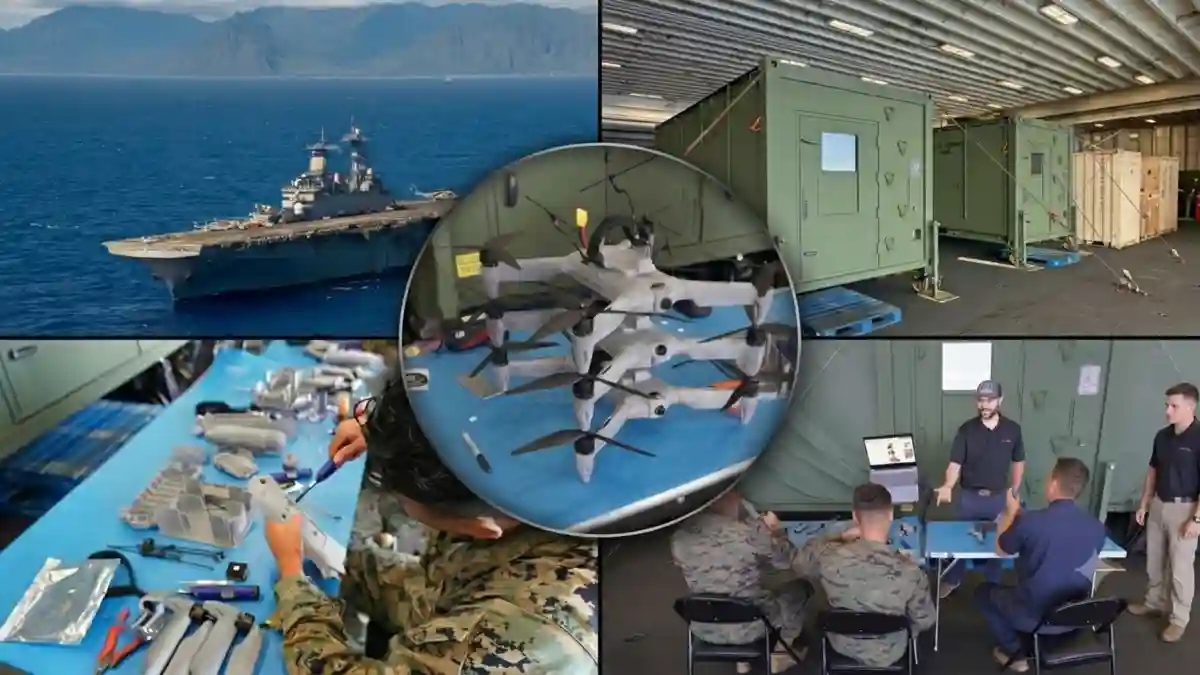 US Navy shipboard additive manufacturing 3D printed drone parts distributed mass military production
