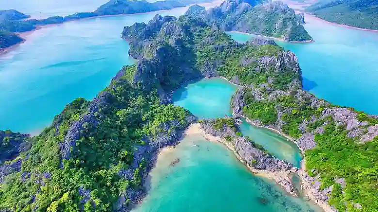 aerial view of Thanh Hoa Vietnam coastal city and river delta
