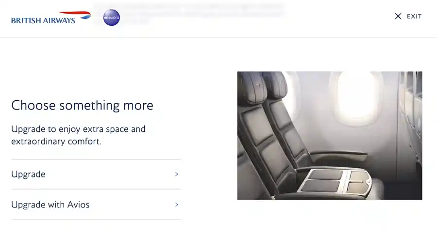 British Airways Avios upgrade booking process for Club World business class