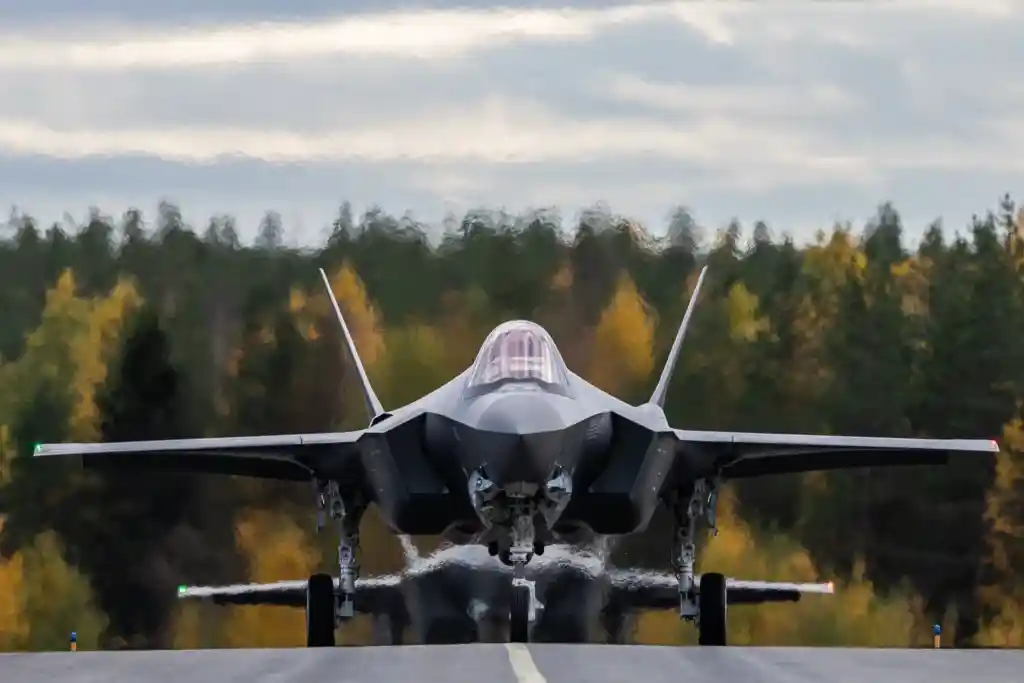 Finnish F-35A Lightning II formation representing Finland's 64-aircraft fighter program