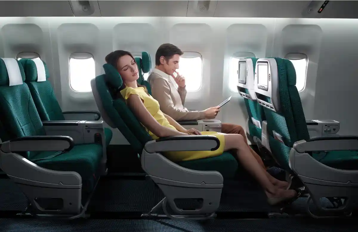 long haul premium economy reclining seats airline passenger cabin